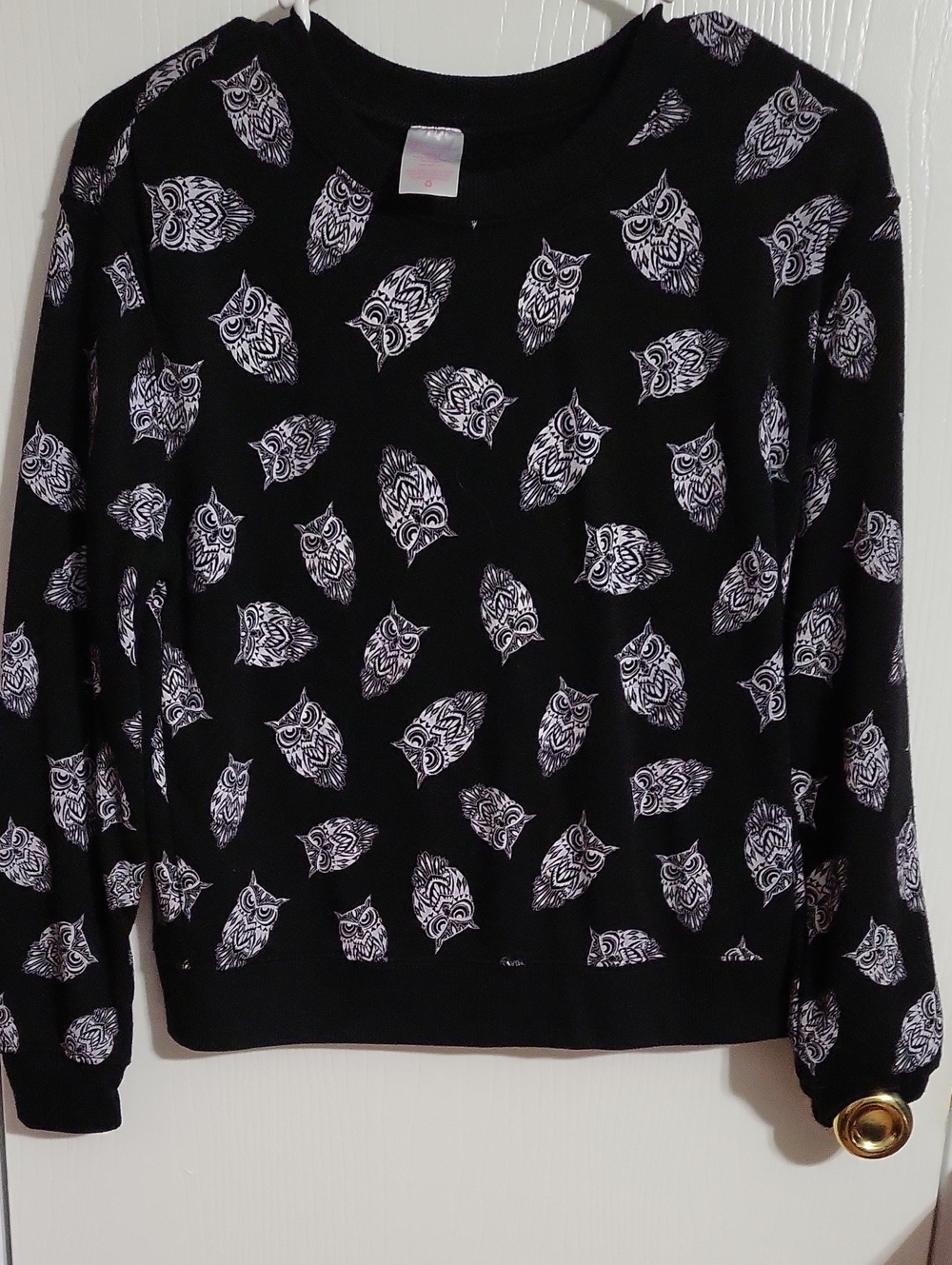 Sweatshirt-No Boundaries Black Crewneck with White Owl Print #1432